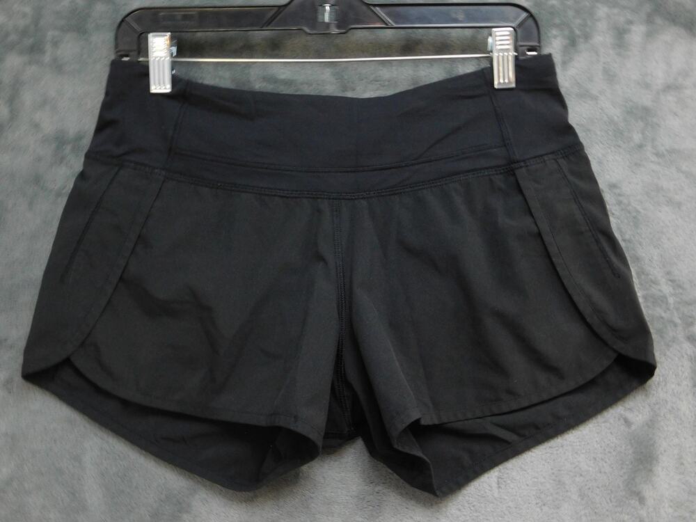 Lululemon Shorts Womens 6 Black Athletic Lined Back Zip Pocket Reflective Logo